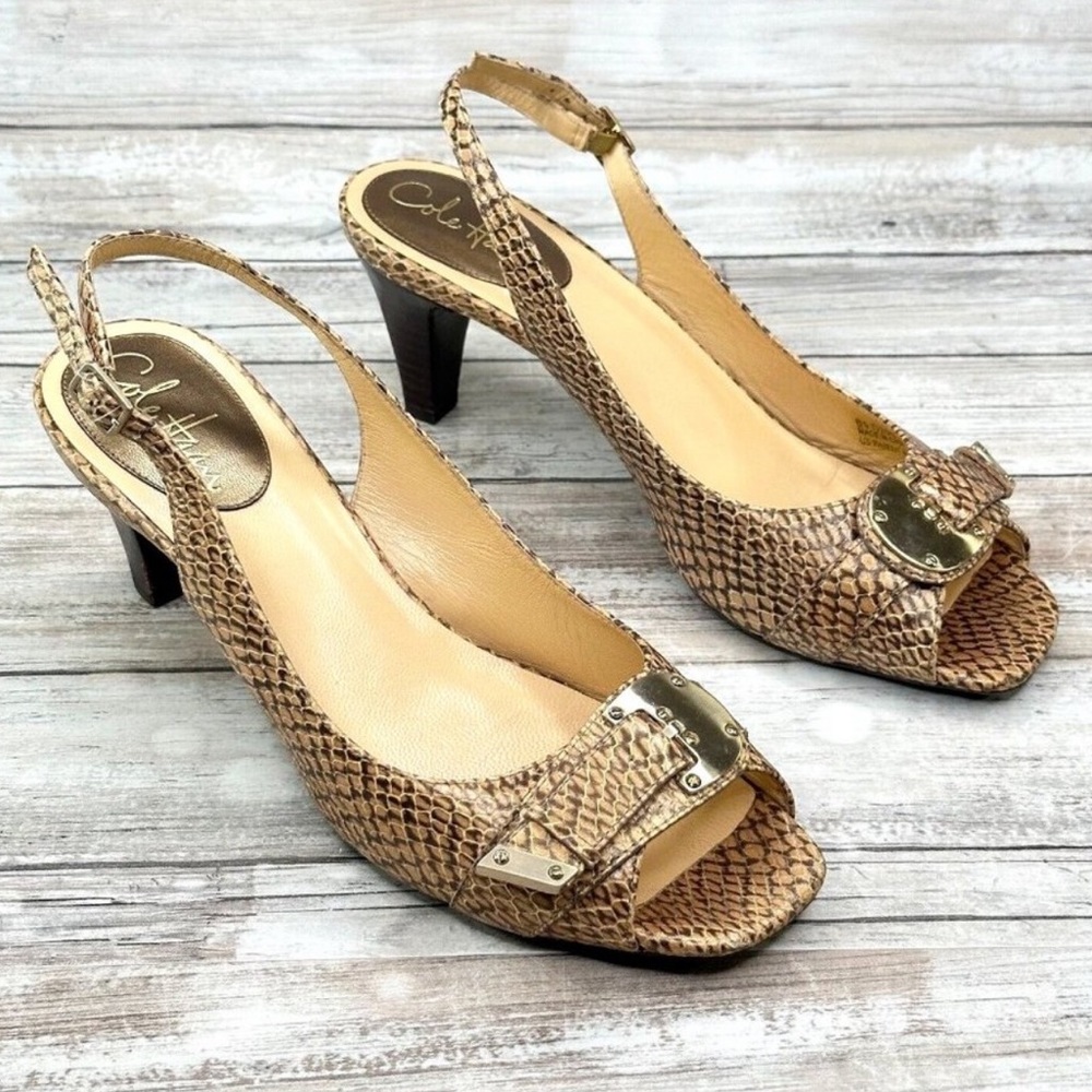 Cole Haan Nike Air Slingback Snake Kitten Heels Sz 7.5